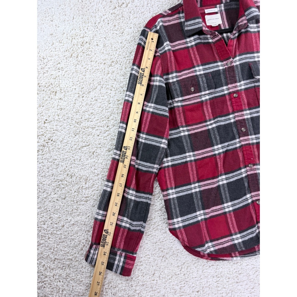 American Eagle Plaid Flannel Shirt Womens XL Red Black Classic Fit Soft - Picture 10 of 11